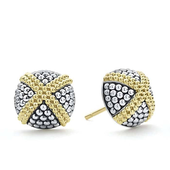 Lagos Two-Tone X Caviar Stud Earrings in Sterling Silver and 18K Yellow Gold