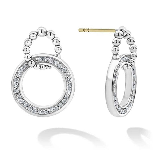 Load image into Gallery viewer, LAGOS Caviar Spark Double Circle Diamond Earrings in Sterling Silver
