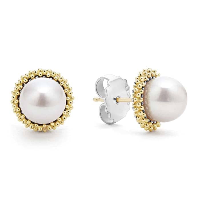 Load image into Gallery viewer, LAGOS Two-Tone Caviar Pearl Stud Earrings in Sterling Silver and 18K Yellow Gold
