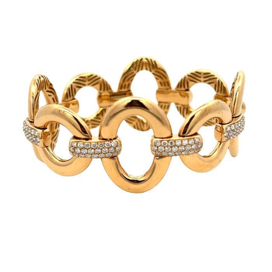Antonio Papini Oval and Round Link Stretch Bracelet with Diamonds in 18K Yellow Gold