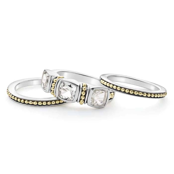 LAGOS White Topaz Caviar Color Stacking Rings in Sterling Silver and 18K White Gold