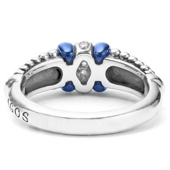 LAGOS Ultramarine Blue Ceramic and Caviar Diamond Ring in Sterling Silver