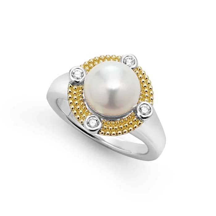 LAGOS Pearl and Diamond Ring in Sterling Silver and 18K Yellow Gold