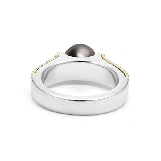 LAGOS Two-Tone Caviar Tahitian Black Pearl Ring in Sterling Silver and 18K Yellow Gold