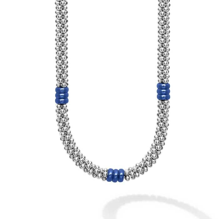 Load image into Gallery viewer, LAGOS Ultramarine Blue Ceramic Caviar Necklace in Sterling Silver
