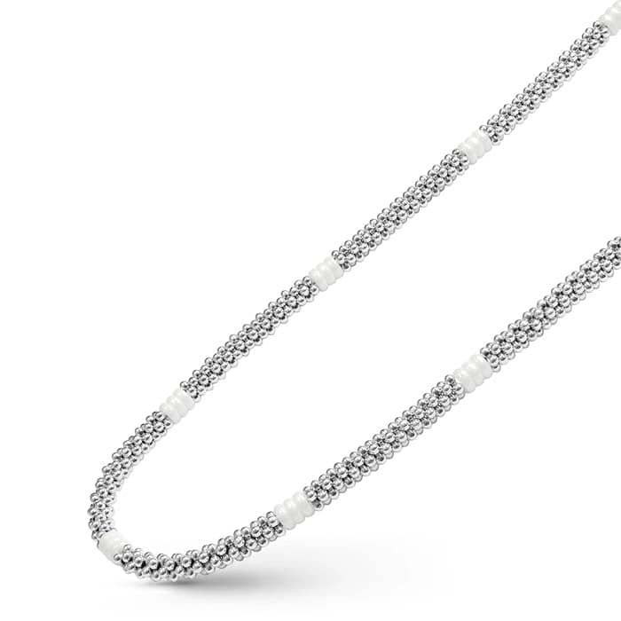Load image into Gallery viewer, LAGOS 18&amp;quot; White Ceramic Caviar Necklace in Sterling Silver
