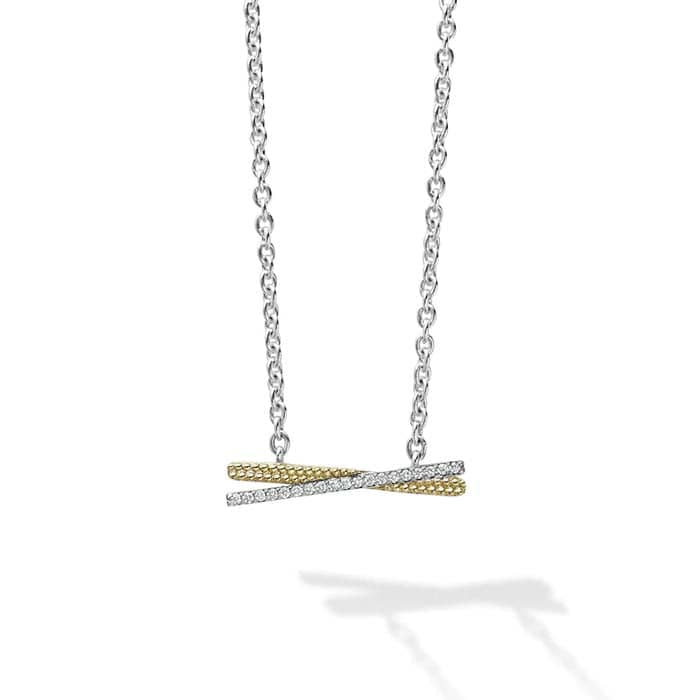 Load image into Gallery viewer, LAGOS Two Tone X Diamond Caviar Necklace in Sterling Silver and 18K Yellow Gold

