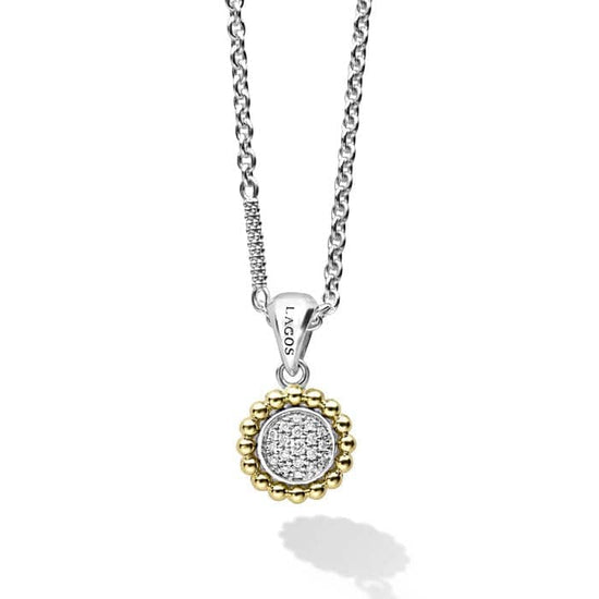 Lagos Caviar Lux Two- Tone Diamond Pendant Necklace in Sterling Silver and 18kt Yellow Gold