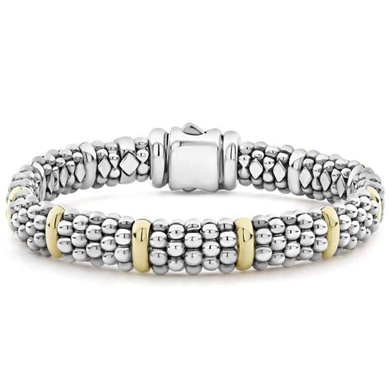 LAGOS 9MM Caviar Beaded Bracelet in Sterling Silver with 18K Yellow Gold Stations - Size Medium (7)