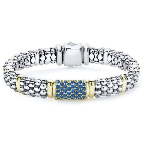 Load image into Gallery viewer, LAGOS Blue Sapphire 9MM Caviar Beaded Bracelet in Sterling Silver and 18K Yellow Gold
