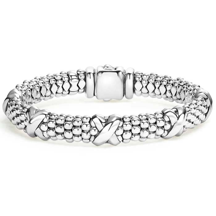 Load image into Gallery viewer, LAGOS Triple X Station 9MM Caviar Beaded Bracelet in Sterling Silver - Size Medium (7)
