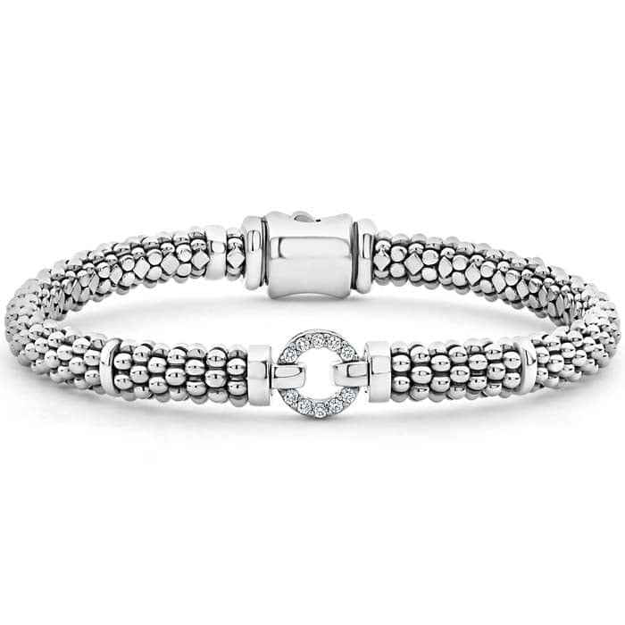 Load image into Gallery viewer, LAGOS .12CTW Diamond Single Circle Enso Bracelet in Sterling Silver - Size Medium (7)
