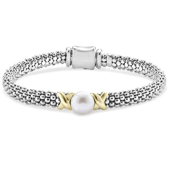 Load image into Gallery viewer, LAGOS Luna Pearl Bracelet in Sterling Silver and 18K Yellow Gold - Size Medium (7)
