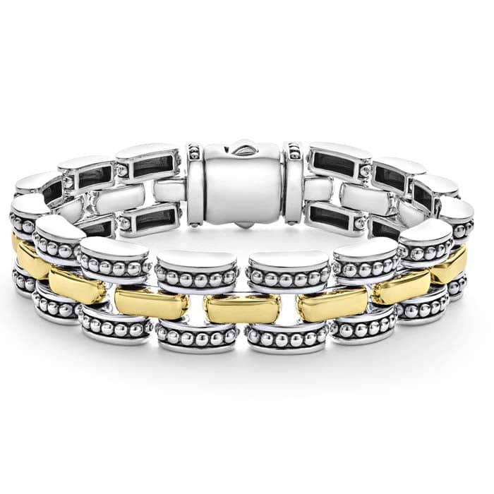 LAGOS 12mm Link High Bar Bracelet in Sterling Silver and 18K Yellow Gold