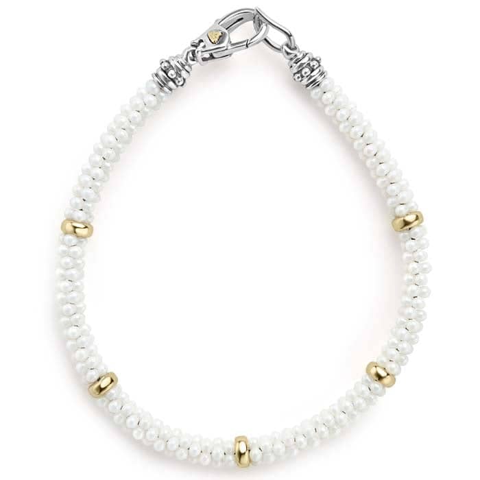 Load image into Gallery viewer, LAGOS White Caviar Beaded Bracelet in Sterling Silver and 18K Yellow Gold
