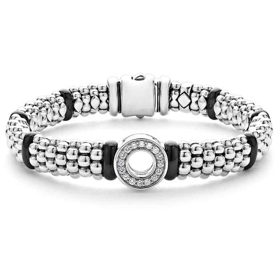 Load image into Gallery viewer, LAGOS Black Ceramic Caviar and Diamond Circle Bracelet in Sterling Silver
