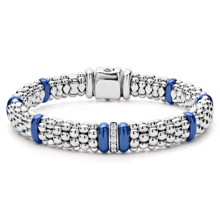 Load image into Gallery viewer, LAGOS Ultramarine Blue Ceramic Caviar Single Station Diamond Bracelet in Sterling Silver
