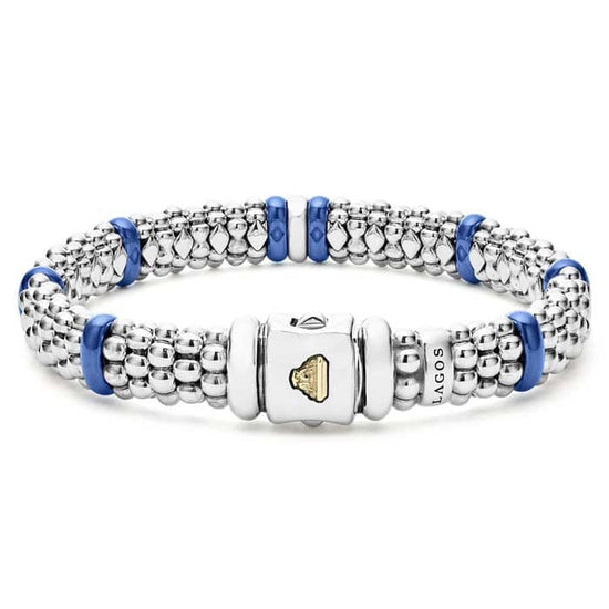 Load image into Gallery viewer, LAGOS Ultramarine Blue Ceramic Caviar Single Station Diamond Bracelet in Sterling Silver
