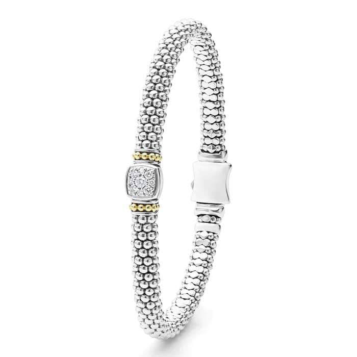 Lagos 6MM Diamond Caviar Bracelet in Sterling Silver and 18K Yellow Gold