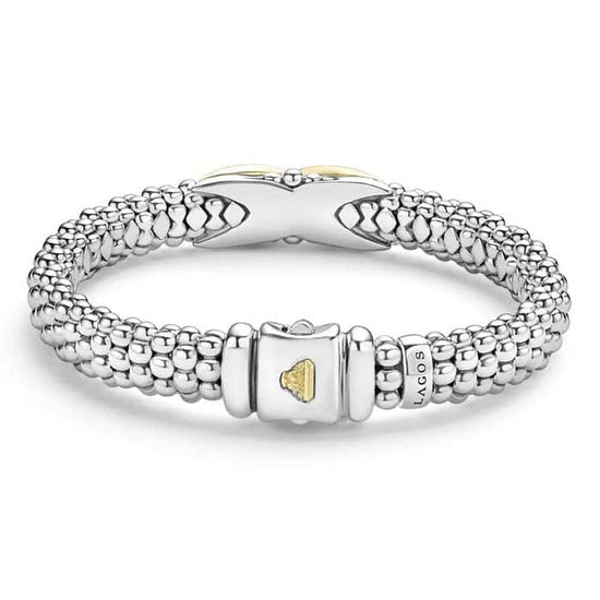 Load image into Gallery viewer, LAGOS Embrace Two-Tone X Caviar Bracelet in Sterling Silver and 18K Yellow Gold
