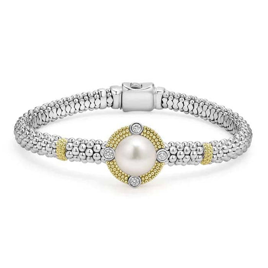 LAGOS Pearl and Diamond Bracelet in Sterling SIlver and 18K Yellow Gold