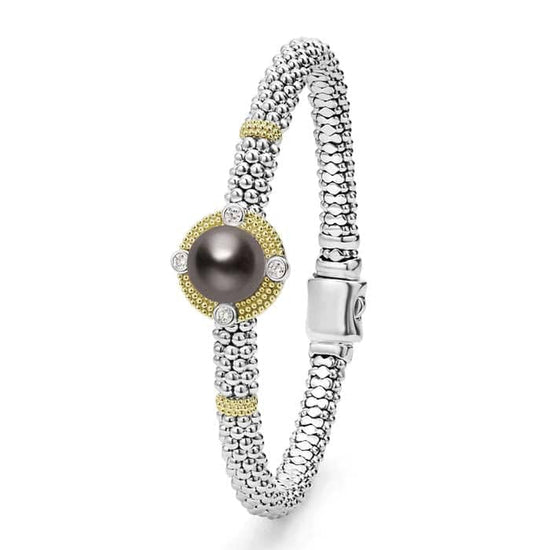 Load image into Gallery viewer, LAGOS Tahitian Black Pearl and Diamond Bracelet in Sterling SIlver and 18K Yellow Gold
