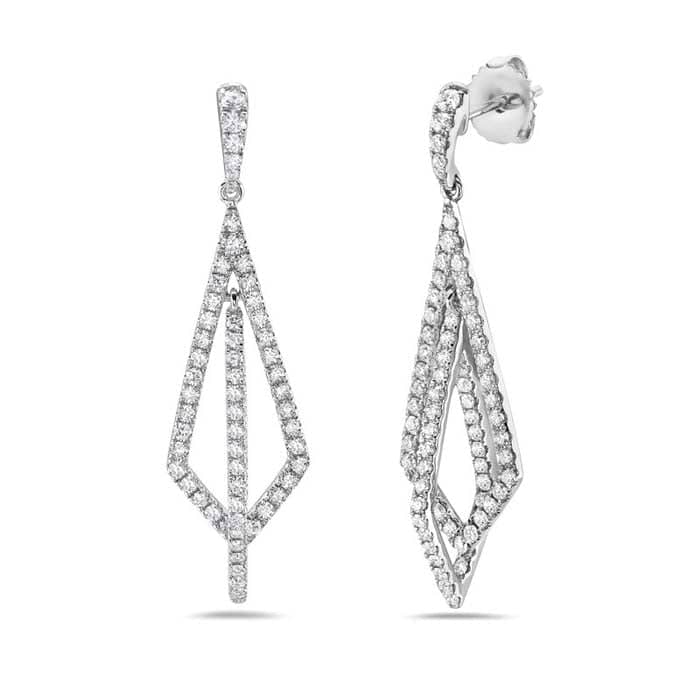 Charles Krypell Geometric Diamond Dangle Earrings in 18K White Gold