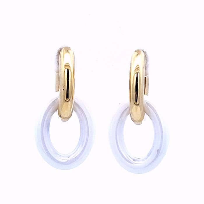 Charles Krypell Oval Céramique Drop Earrings with Interchangeable Ceramic Bottoms in 18K Yellow Gold