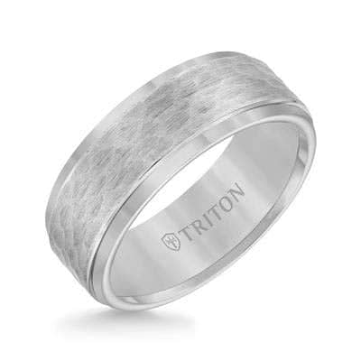 Triton Men's 8MM Comfort-Fit Hammered and Polished Tungsten Carbide Wedding Band