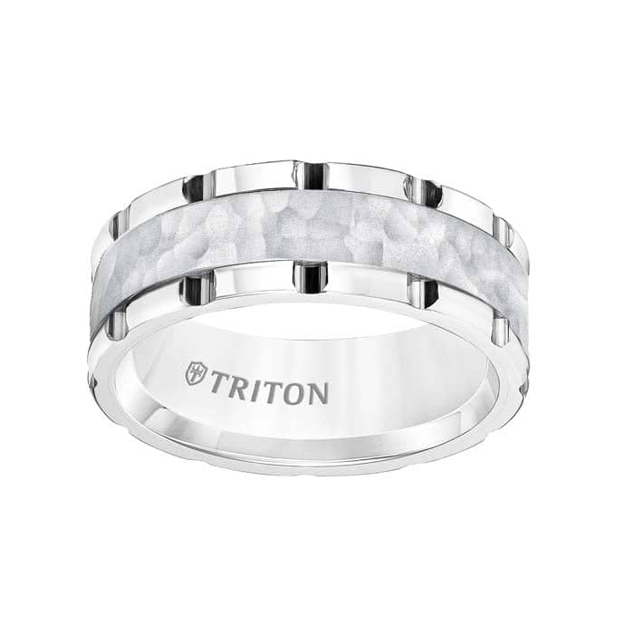 Triton Men's 8MM Wedding Band in White Tungsten Carbide