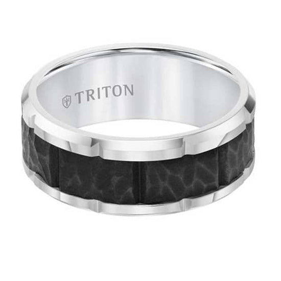 Triton Men's 9MM Wedding Band in White Tungsten Carbide with Black Center