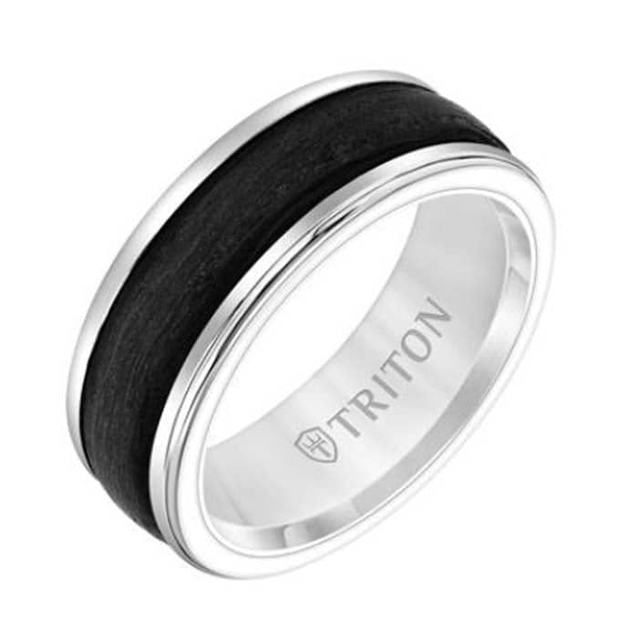Triton 8MM White Tungsten Carbide and Carbon Fiber Round Edge Wedding Band