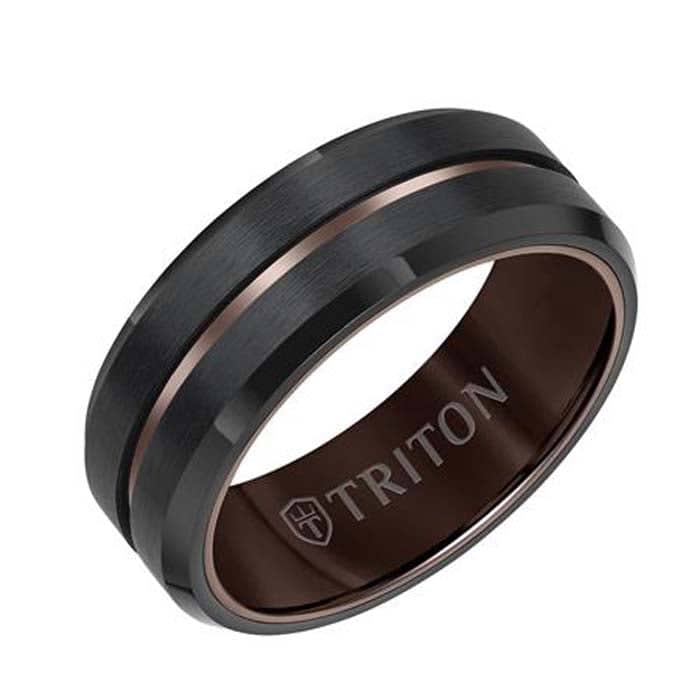 Load image into Gallery viewer, Triton 8MM Gents Wedding Band Black &amp;amp; Brown &amp;quot;Expresso&amp;quot; Tungsten Carbide
