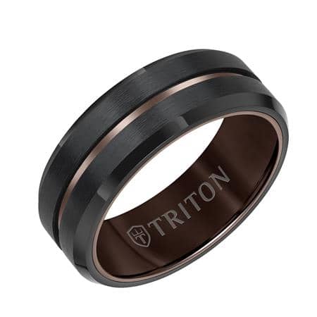Triton 8MM Wedding Band in Black and Espresso Tungsten Carbide