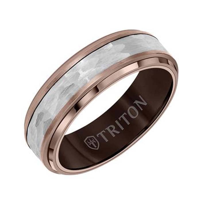 Triton 7MM Mens Brown and Faceted White Tungsten Carbide Band