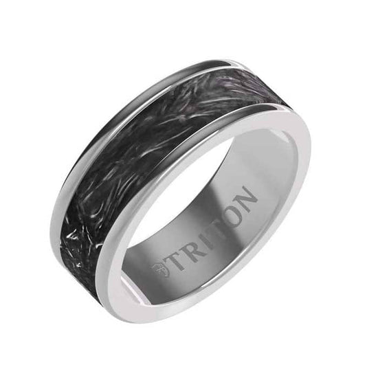 Triton 8MM Wedding Band in Gray Tungsten with Carbon Fiber