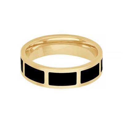 Load image into Gallery viewer, Goldman 6MM Flat Ladder with Ceramic Inlay Wedding Band in 14K Yellow Gold and Deep Black Ceramic
