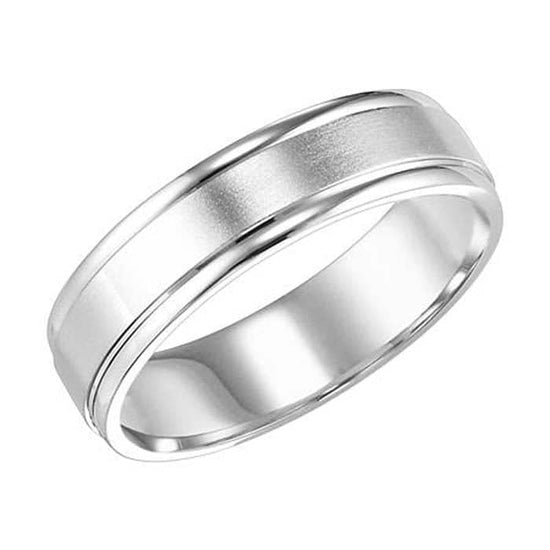 Goldman 6MM Men's Flat Comforfit Wedding Band with Satin Finish Center and Polished Edge in 14K White Gold
