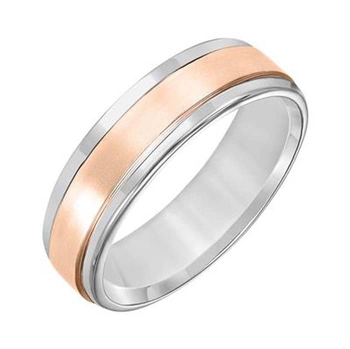 Load image into Gallery viewer, Goldman 5MM Men&amp;#39;s Wedding Band in 14K White Gold with 14K Rose Gold Satin Finish Center
