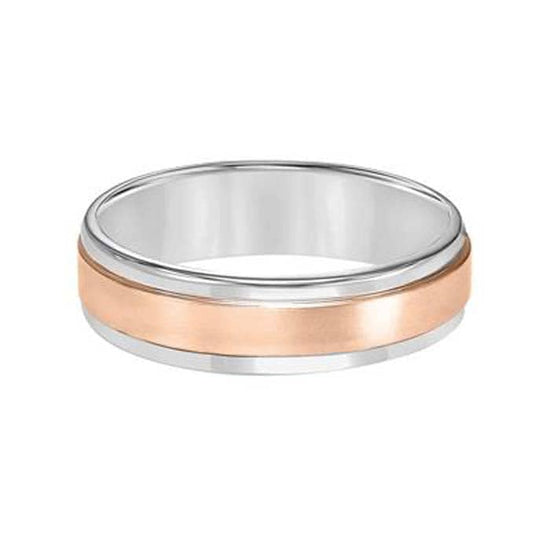 Load image into Gallery viewer, Goldman 5MM Men&amp;#39;s Wedding Band in 14K White Gold with 14K Rose Gold Satin Finish Center

