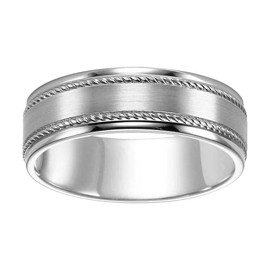 Goldman Men's 7MM Wedding Band with Satin Center and Rope Detail in 14K White Gold