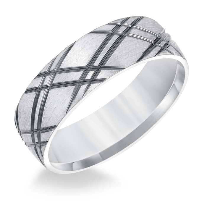 Load image into Gallery viewer, Goldman Men&amp;#39;s 6.5MM Wedding Band with Wire Finish Checkerboard Pattern 14K White Gold
