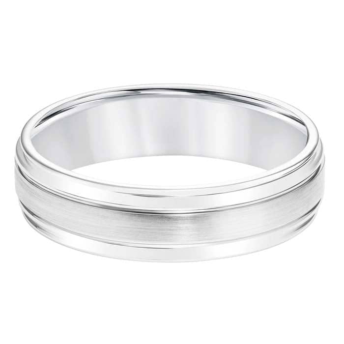 Goldman Men's 6MM Wedding Band with Brushed Finish and Polished Double Step Edge in 14K White Gold