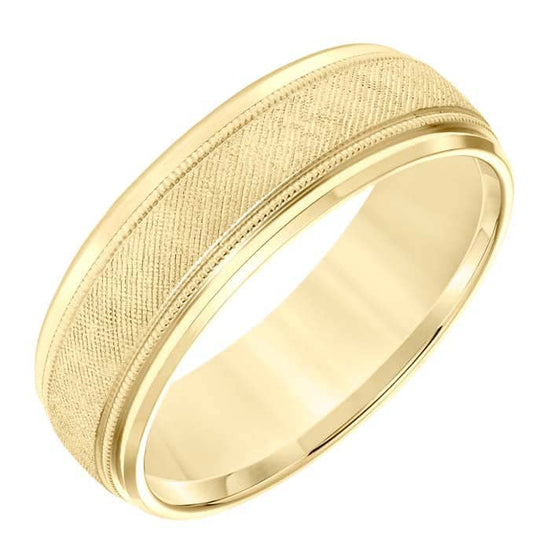 Goldman Men's 7MM Wedding Band with Florentine Finish and Milgrain Accents in 14K Yellow Gold