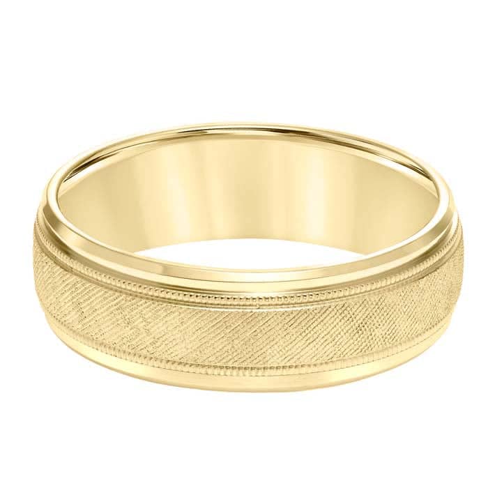 Goldman Men's 7MM Wedding Band with Florentine Finish and Milgrain Accents in 14K Yellow Gold