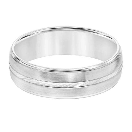 Load image into Gallery viewer, Goldman Men&amp;#39;s 6MM Wedding Band with Brushed Finish and Swiss Cut Center in 14K White Gold

