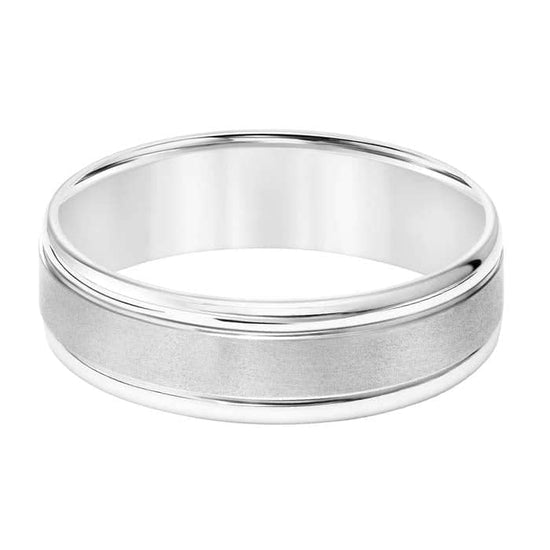 Goldman Men's 6.5MM Wedding Band with Flat Brushed Center and Polished Rounded Edges in 14K White Gold