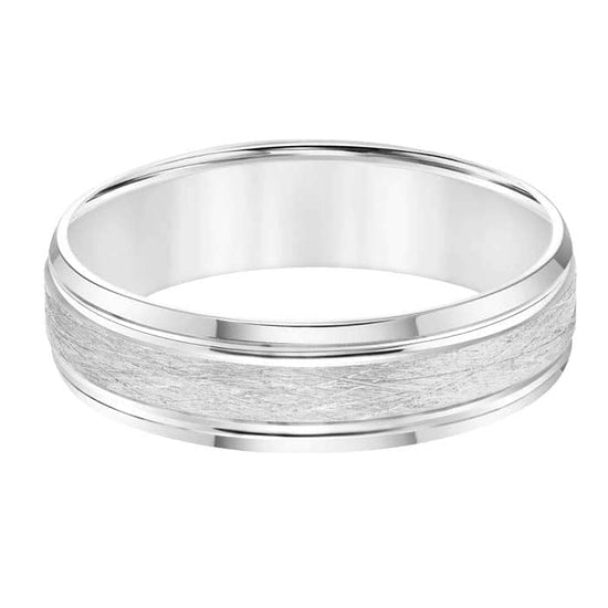 Goldman Men's 6MM Wedding Band with Wire Finish and Polished Edge in 14K White Gold