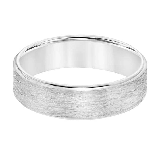Goldman Men's 6MM Wedding Band with Wire Finish Center and Polished Rounded Edge in 14K White Gold