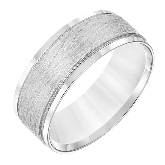 Goldman Men's 8MM Wedding Band with Wire Finish and Polished Edge in 14K White Gold